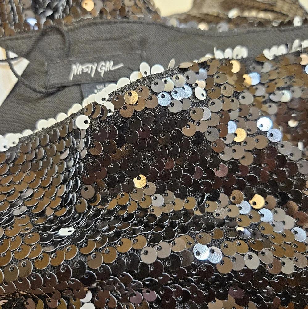 NWT Nasty Gal One Shoulder Sequin Maxi Dress size 4 Charcoal SEXY Ai-1898 - Picture 11 of 11